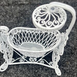 White Ornate Metal Chair with Umbrella